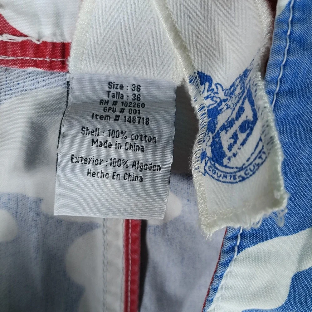 Counter Culture Board Shorts Men Size 36 Blue White Hibiscus Hawaiian Cotton